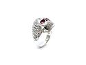 Silver Ornate Red Stone Skull Ring