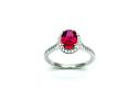 Silver Red & White CZ Oval Halo Ring