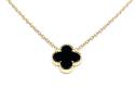 Silver Gold Plated Black Clover Pendant & Chain