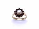 9ct Garnet & Pearl Cluster Ring