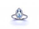 Platinum Aquamarine & Diamond Halo Ring