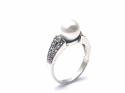 Silver Marcasite & Simulated Pearl Ring Size L