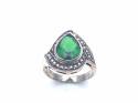 Silver Marcasite & Green CZ Ring Size N