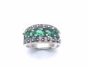 Silver Marcasite & Green CZ Band Size M