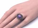 Silver Marcasite & Purple CZ Fancy Ring Size N