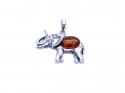 Silver Amber Elephant Pendant