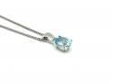 Silver Blue Topaz & CZ Oval Pendant & Chain