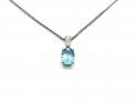 Silver Blue Topaz & CZ Oval Pendant & Chain