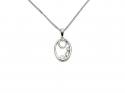 Silver Oval CZ 3 Stone Fancy Pendant & Chain