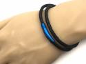 Leather Black Wrap Bracelet Blue IP Steel Clasp