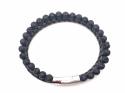 Black Leather & Lava Bead Bracelet Magnetic Clasp