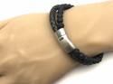 Black Leather & Lava Bead Bracelet Magnetic Clasp