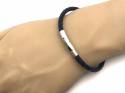 Leather Navy Blue Plaited Bracelet Magnetic Clasp