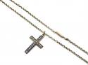 An Old Enamel & Pearl Cross Pendant & Chain