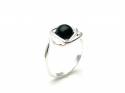 Silver Whitby Jet Heart Shaped Ring Size P