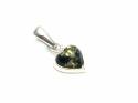 Silver Green Amber Heart Pendant 21x11mm