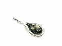 Silver Green Amber Tear Drop Pendant 31x14mm