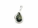 Silver Green Amber Tear Drop Pendant 31x14mm