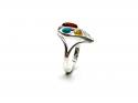 Silver Amber & Turquoise Leaf Ring Size R