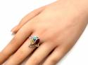 Silver Amber & Turquoise Leaf Ring Size R