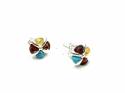 Silver Amber Turquoise Stud Earrings 9mm