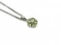 Silver Peridot & CZ Flower Cluster Pendant & Chain