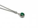 Silver Round Emerald Pendant & Chain