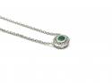 Silver Emerald & CZ Oval Cluster Pendant & Chain