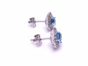 Silver Blue Topaz and CZ Cluster Stud Earrings