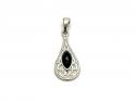 Silver Whitby Jet Fancy Filigree Pendant