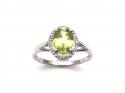 9ct White Gold Peridot & Diamond Halo Ring