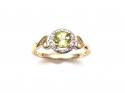 9ct Yellow Gold Peridot & Diamond Halo Ring