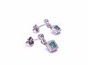 Silver Emerald & CZ Cluster Drop Stud Earrings