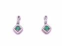 Silver Emerald & CZ Cluster Drop Stud Earrings
