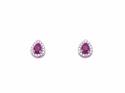 Silver Pear Shaped Ruby & CZ Cluster Stud Earrings