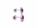 Silver Pear Shaped Ruby & CZ Cluster Stud Earrings