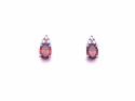 Silver Garnet and CZ Stud Earrings 10 x 6mm