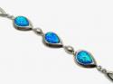 Silver Blue Created Opal Teardrop Bracelet