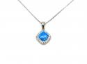 Silver Created Blue Opal & CZ Pendant & Chain