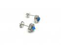 Silver Blue Created Opal & CZ Heart Stud Earrings