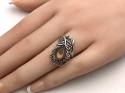 Silver and Amber Heart Feather Adjustable Ring