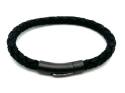 Black Leather Matte Stainless Steel Clasp Bracelet