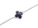 Silver Single Black Clover Bracelet