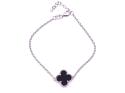 Silver Single Black Clover Bracelet