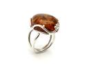 Silver Cognac Amber Butterfly Detail Ring