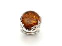 Silver Cognac Amber Butterfly Detail Ring