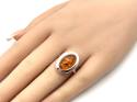 Silver Amber Oval Ring Size Q