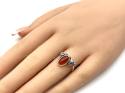 Silver Oval Amber Filagree Ring Size P