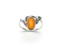 Silver Oval Amber Filagree Ring Size P