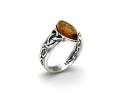 Silver Celtic Cognac Amber Ring Size R